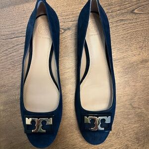 Tory Burch Navy Suede Logo Pump Flats